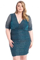 Women&#39;s Plus Size Midnight Blue Ribbed Shimmer Shirring Mini Dress (3XL) - £30.92 GBP