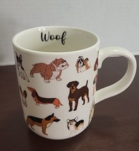 DOG LOVER Woof Coffee Tea Mug Cup 16 Oz Ceramic White Cute Dogs by Mains... - $11.19