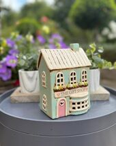 Ceramic Teal Village Gift Shop Candle Holder - $27.18