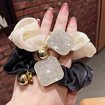 Organza Hair Tie Scrunchie with Square Metal Block Fully Embellished wit... - $4.50