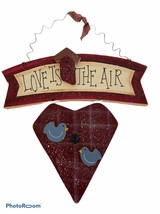 Handmade Hand Painted Wood Red Vintage Wall Hanging Home Decor Heart Birds Love - £11.81 GBP