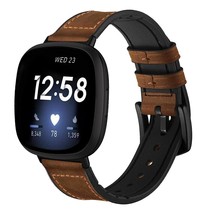For Fitbit Versa 3/Sense Watch Bands,Genuine Leather Silicone Hybrid Men Wristba - £25.16 GBP