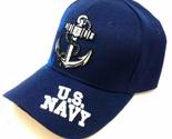 USN United States Navy Anchor Logo Solid Navy Blue Curved Bill Adjustabl... - $14.65