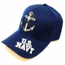 USN United States Navy Anchor Logo Solid Navy Blue Curved Bill Adjustable Hat - £11.71 GBP