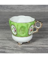 Vintage Occupied Japan Demitasse Footed Teacup Gilded Edges Green &amp; Whit... - $18.29