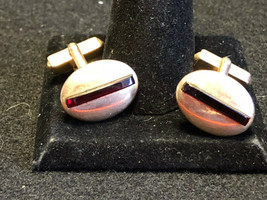Vtg Swank Collectible Cuff Links Gold Tone Red Stone Oval - £23.94 GBP
