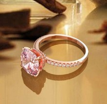 14K Rose Gold Plated 2.50 Ct Round Lab Created Pink Sapphire Engagement Ring - £79.92 GBP