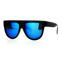 Black Flat Top Sunglasses Designer Unisex Fashion Mirror Lens Shades - £8.59 GBP