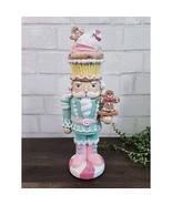 Cupcake Gingerbread Nutcracker Figure Pink Blue Pastel Christmas 12&quot; Swe... - $45.00