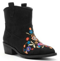 Mudd Black Faux Suede Womens Western Embroidered Floral Ankle Boot Boots 6M - £47.57 GBP