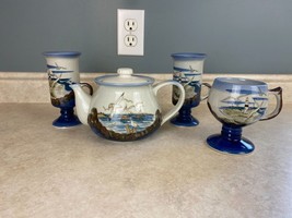 Hand Crafted Otagiri Original Japan Lighthouse And Sea Tea Pot And Cups - $19.79