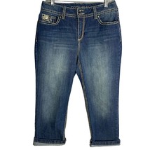 Code Bleu Annette Capri Denim Jeans 8 Med Wash Embroidered Mid Rise Butt... - $37.09
