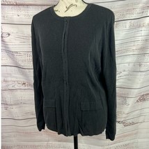 Vintage Talbots Zip Up Cardigan Women M Long Sleeve Black Pockets Cotton... - $17.33