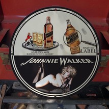Vintage 1962 Johnnie Walker Black Label Scotch Whiskey Porcelain Gas &amp; Oil Sign - £98.29 GBP