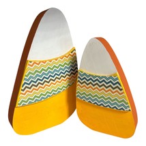 Set of 2 Wooden Candy Corn Decorations – 2010s Chevron Halloween Fall Rustic Far - $356.84 MXN