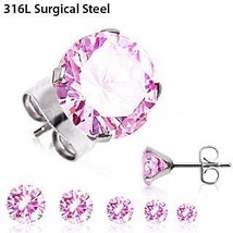 Pair of 316L Surgical Steel Pink Round CZ Stud Earrings - £8.00 GBP+