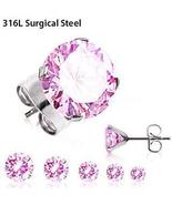 Pair of 316L Surgical Steel Pink Round CZ Stud Earrings - £7.77 GBP+
