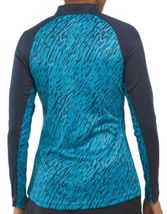 NWT Ladies GREG NORMAN Teal & Navy Zebra Long Sleeve Mock Golf Shirt S M L & XL image 2