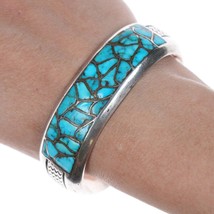 6 7/8&quot; c1950&#39;s Zuni Channel inlay sterling and turquoise bracelet - $594.00