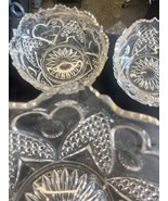 Vintage glassware bowl with 6 smaller bowl set heart design - $31.79