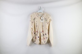 NOS Vtg 90s Womens Medium Country Primitive Embroidered Flower Cardigan Sweater - $69.25