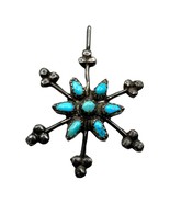 Zuni Petite Point Signed Turquoise Sterling Silver Snowflake Pendant 1.5... - $2,705.68 MXN