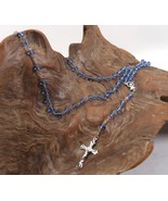Vintage Silver Blue Beaded INRI Jesus Crucifix Cross Pendant Rosary Neck... - $225.05 MXN