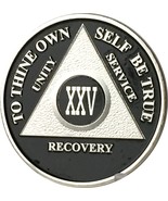 Black &amp; Silver Plated 25 Year AA Alcoholics Anonymous Sobriety Medallion... - £14.39 GBP