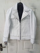 New Men&#39;s Stylish Punk Silver Studded Belted Cowhide Biker Leather Jacke... - $215.99+