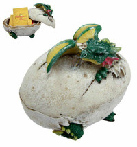 Fantasy Green Baby Dragon Egg Hatchling Decorative Box Figurine 5&quot; Long - £21.54 GBP