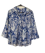 Chicos Top Womens Size 16/18 Large 3 Blue Abstract No Iron Stretch Water... - $28.91 CAD