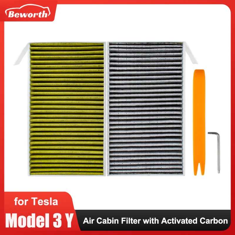 2Pack Car Air Filter for Tesla Model 3 Y 3rd Air Conditioner Cabin Filter with - £17.87 GBP