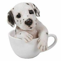 Realistic Adorable Spotted Dalmatian Puppy Dog in Teacup Statue 6&quot; Tall Pet Pal - £26.37 GBP