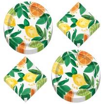 HOME &amp; HOOPLA Lemon and Citrus Watercolor Paper Dinner Plates and Lunch Napkins  - £13.44 GBP