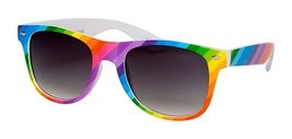 Dweebzilla White Rainbow Striped Print Pride Colorful Classic Square Sunglasses - £10.75 GBP