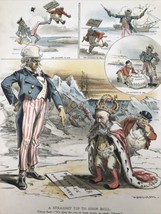 1890s Judge Magazine Uncle Sam Straight Tip to John Bull Political Satire Litho - $21.22