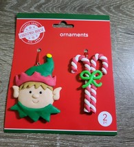 Christmas House Clay Like Ornaments. Elf & Candy Canes  H-3.5" x W- 2.125" - $14.21