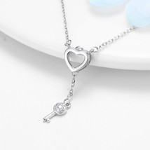 High quality 925 Sterling Silver Clavicle Chain Simple Necklace Heart with key H - £17.95 GBP