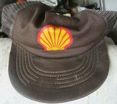 Shell Oil Brown Hat Vintage Trucker Cap advertising logo - £9.02 GBP