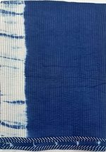 INDACORIFY Indigo Blue Printed Kantha Bedspread Handmade Bedsheet Throw Blanket  - £99.91 GBP