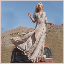 Bohemian Autumn Country Print Frock Long Sleeve Flowing Chiffon Maxi Dress image 2