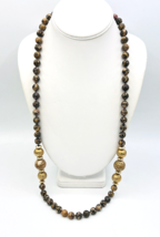 Vintage Hand Knotted Leopard Skin Jasper Beaded Stone Necklace 32 in - $79.20