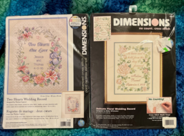 Dimensions Counted Cross Stitch 2 Kits Hearts Floral Wedding Record 3122... - $34.30