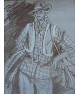 Vintage 1980s Fashion Illustration Poster Paltzik 47231 Western Cowgirl - $49.50