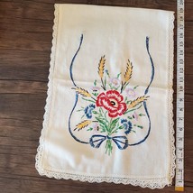 Vintage Embroidered Dresser Set, 4 piece, Crochet Lace Table Runner Cottagecore image 4