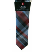 Chaps Tie Piper Plaid Stretch Collar  100% Silk Navy Blue Red Ralph Lauren - $36.99