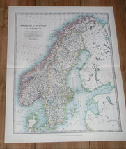 1907 Original Antique Map Of Scandinavia / Sweden Norway - £19.62 GBP