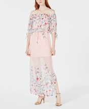 City Studios Juniors Printed Off The Shoulder Maxi Dress,Blush/Corl Size XL - $37.61