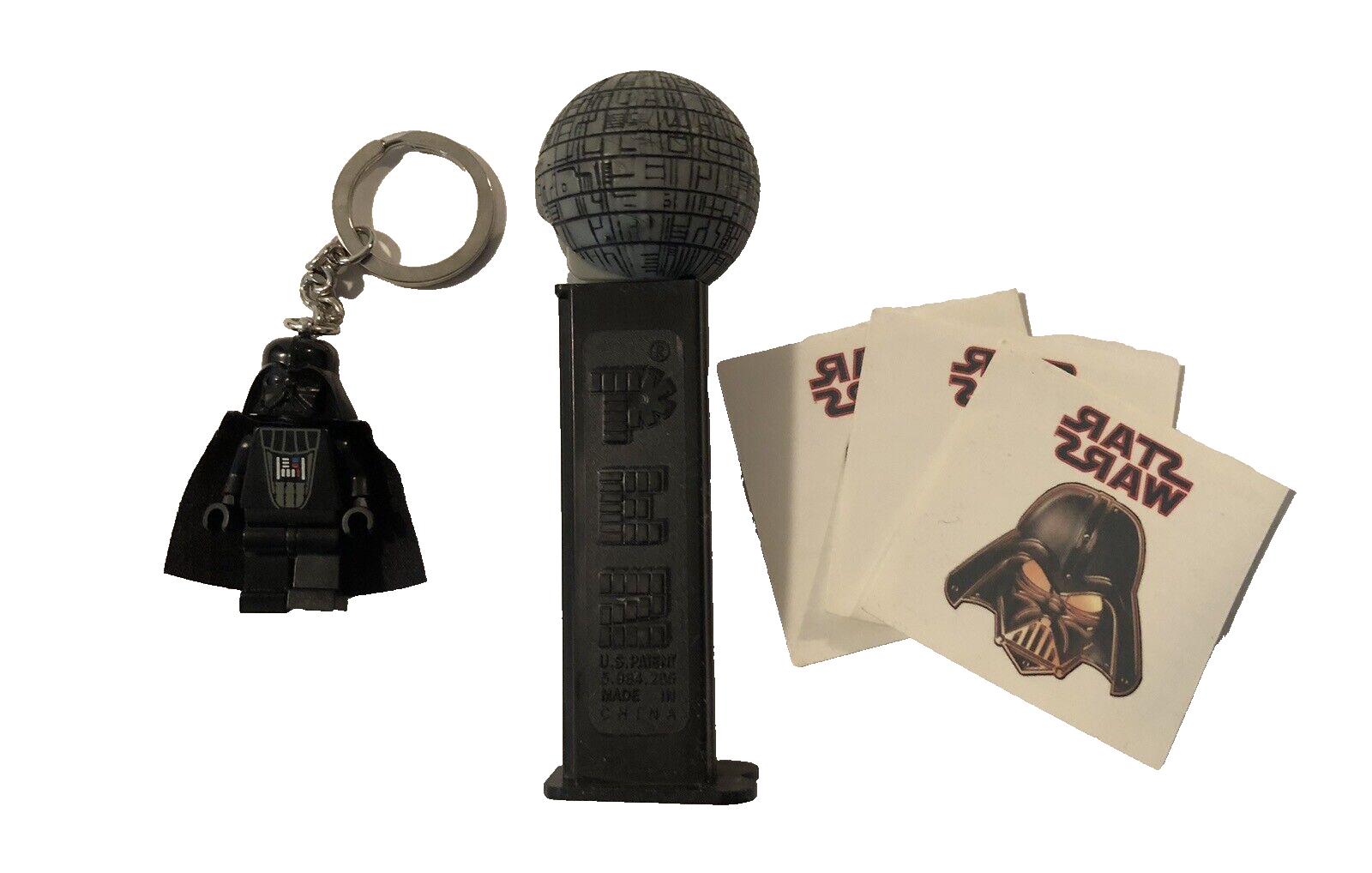 Primary image for Star Wars Death Star Pez w/ Darth Vader Temp Tattoos & (3) Lego Mini Keychain
