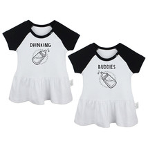 Pack of 2, Twins Drinking Buddies Funny Dresses Infant Baby Girls Princess Dress - £18.01 GBP